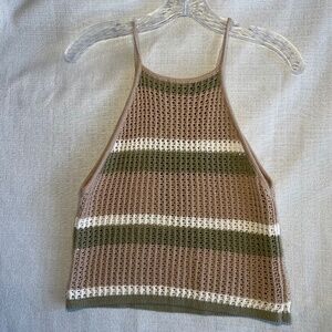 Anthropologie Brown and Green Striped Crochet Top